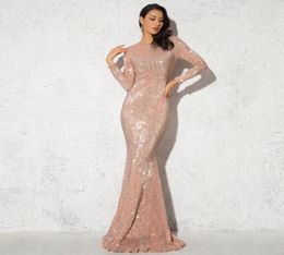 Casual Dresses 2021 Elegant O Neck Long Sleeve Sparkle Sequin Maxi Dress Floor Length Stretchy Bodycon Party Gold Emerald Burgundy5569461