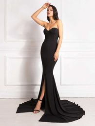 Runway Dresses Sexy Strapless Long Black Maxi Dress Front Slit Bare Shoulder Red Womens Evening Summer Night Gown Party Maternity Dresses T240518