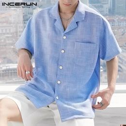 Men's Casual Shirts INCERUN Tops 2024 Korean Style Mens Simple Solid Colour Blouse Leisure Male All-match Well Fitting Short Sleeved S-5XL