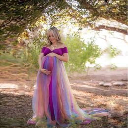 Maternity Dresses Pregnant Women Photoshot Dress Rainbow Flow Pregnant Womens Clothing Pregnant Womens Dress Elegant Long Dress Baby Shower H240518