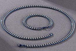 Chains 8MM Cuban Link Curb Chain Necklace Bracelet Set For Men Golden Blue Stainless Steel Men039s Necklaces Bracelets Man Ac7897811