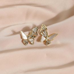 Stud Earrings Minimalist FreshWater Shell Butterfly W/S925 Silver Ear Needle Earring W/Zircon Brass 14kGold Filled Jewelry For Women 2024