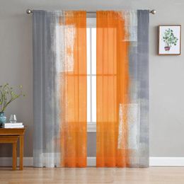 Curtain Orange Grey Abstract Oil Painting Texture Sheer Curtains For Living Room Decoration Window Kitchen Tulle Voile