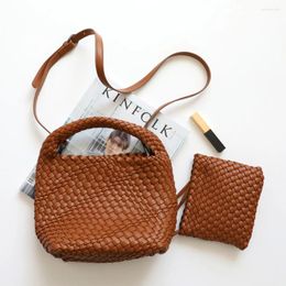 Evening Bags 2024 Handmade Women Weave Bag Fashion Ladies Beach Travel Bucket Woven Large Capaticy Tote With Small Clutch