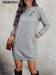 Casual Dresses Elegant Short For Women Loose Simple Button Sweatshirt Dress Fashion Autumn Winter In 2024 Arrivals