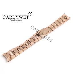 CARLYWET 20mm Newest 316L Stainless Steel Rose Gold Solid Curved End Screw Links Deployment Clasp Watch Band Strap Bracelet 263p