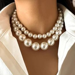 Choker 2Pcs/Set Exaggerated Big Imitation Pearl Clavicle Chain Necklace For Women Wed Bridal Goth Beads Grunge Jewellery Steampunk