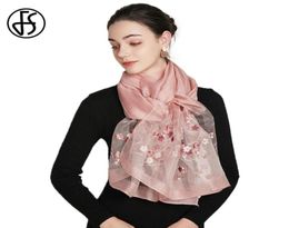 FS 2021 Long Wool Silk Scarf Women New Designer Scarfs For Ladies Beach Blanket Shawl Lace Bandana Hijab Foulard1544119