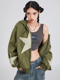 Women s Cute Hoodies Teen Girl Fall Jacket Oversized Star Pattern Sweatshirts Casual Drawstring Zip Up Y2K Hoodie 240514