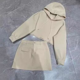 Women's Suits & Blazers Mm Family 24ss New Double Layer Air Letter Set Hooded Sweater+half Skirt Fashion