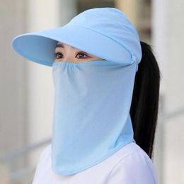 Wide Brim Hats With Face Mask UV Protection Detachable Sunscreen For Women Empty Top Hat Cap Sun Korean Style