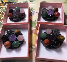 Sunligoo Seven Star Group Natural Amethyst Rose Quartz Chakra Crystal Sphere Ball Black Obsidian Stand Healing Reiki Stone T20015666314