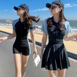 Women's Swimwear Swimsuit Women One-piece Bikinis Sports Conservative Skirt Cover Belly Students Small Chest Gathered Spring