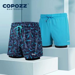 Men's Swimwear COPOZZ Men Swimming Trunks with Compression Liner 2 in 1 Quick Dry Bathing Suit Beach Shorts Double Layer Running Sports Shorts Y240517