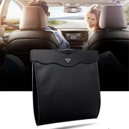 Storage Bags Back Seat Hanging Leather Pocket LED Car Trash Bag Waterproof Magnetic Adsorption Can Auto Leak-proof Garbage