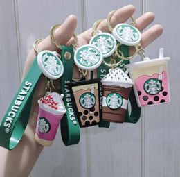 fashion accessories cartoon drink keychains pvc soft rubber milk tea coffee cup key chain car key ring decoration party gift9620908
