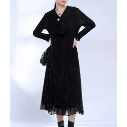 Casual Dresses Miyake Original Dress Women 2024 Fall High-end Pleated Temperament Age Reduction Medium-length Skirt Loose Plus Size Clothing
