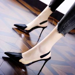 Dress Shoes Womens High-heeled Sandals Summer New PVC Thin Heeled Pointed High Baotou Back Empty Fashion H240517