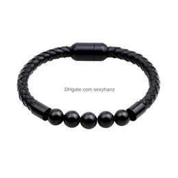 Beaded Chakra Lava Rock Leather Bracelet Cowe Braided Mens Healing Ncing Genuine Bracelets With Magnetic-Clasp Drop Delivery Jewelry Dhr0N