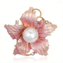 Brooches Pearl Pink Flower Brooch For Women Elegant Rhinestone Clothing Accessories Wedding Jewelry