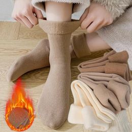 Women Socks 1/2Pairs Winter Thicken Cotton Velvet Thermal Unisex Harajuku Solid Color Soft Warm Floor Sock For Snow Boots