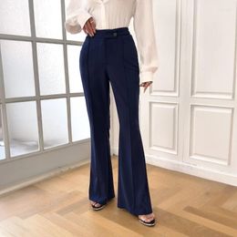 Women's Pants Elegant Navy Slim Micro Flared Female Clothes Temperament Commuting 2024 Summer Women Fashion High Waist Trousers