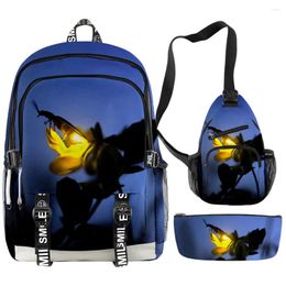 Backpack Fashion Youthful Funny Fireflies 3D Print 3pcs/Set Oxford Waterproof Notebook Multifunction Backpacks Chest Bag Pencil Case