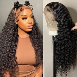 16-30 inches Human Hair Lace 13x4 Closure Front Wigs For Black Women Deep Wave With Frontal Kinky Curly Gluless Pre Plucked Lace Wig 180% Density 10A Grade