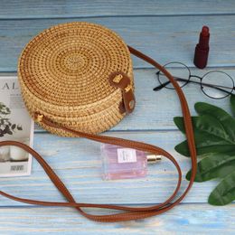 Rattan Womens Shoulder Bag Round Grass Beach Bag Womens Bohemian Handbag Luxury Designer Handmade Cross Bag 240516