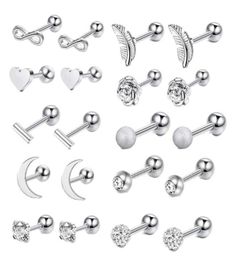 16G Stainless Steel Moon Heart Cross Rose Ear Barbell Helix Tragus Cartilage Earring Set Body Piercing Jewelry For Men and Women7405106