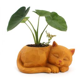 Vases Creative 3D Lazy Cat Flower Pot Desktop Potting succulent Animal Decoration Garden Home Plant H240518