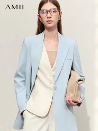 AMII Minimalism Blazer for Women Korean Sping Loose Office Lady Womens Jacket Fashion Black Solid Female Coat 12321065 240517