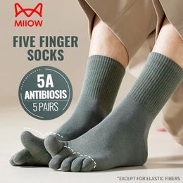 MiiOW 5Pairs Men Five Finger Long Socks Set Lycra Band Deodorant Antibacterial Sports Split Toe Stocking Causal Pure Cotton Sock 240518