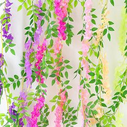 Decorative Flowers 1.8m Wisteria Artificial Vine Garland Wedding Home Arch Decoration Fake Plants Foliage Rattan Trailing Ivy Wall Hanging