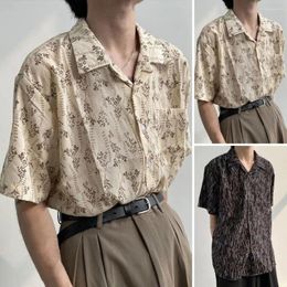 Men's Casual Shirts Men Short Sleeve Shirt Vintage Floral Print Summer Hip Hop Streetwear Single-breasted Top Stylish Lapel For