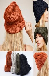 Women Hat Braided Crochet Wool Knit Beanie Beret Ski Ball Cap Baggy Winter Warm Hat Beanies1884263