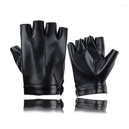 Cycling Gloves Men Fingerless PU Leather Motorcycle Punk Male Mittens Black Half Finger Outdoor Tactical Driving