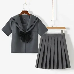 Clothing Sets School Autumn Girls Short/long 2024 Costume Uniform Sleeve Pleated Japanese Sailor S Gray
