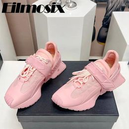 Casual Shoes Real Leather Thick Sole Women 2024 Designer Brand Sneakers Hook & Loop Lace-Up Running