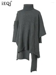 Work Dresses Knitting Irregular 2 Piece Set For Women Turtleneck Cloak Coat Long Sleeve Split Autumn Winter Clothing 3WQ2327