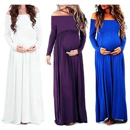 Maternity Dresses Maternity Off Shoulders Photoshoot Long Sleeve Half Circle Photography Gown Empire Waist for Baby Shower Photo Props Dress H240518