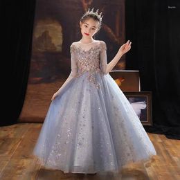 Girl Dresses Children's Dress 2024 Spring Girls' Piano Performance Western Fluffy Yarn Little Host Evening