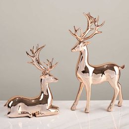 Decorative Objects Figurines Electroplated golden deer TV cabinet foyer decoration home living room resin handicraft H240517