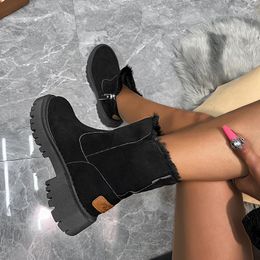 Boots Knee-high Snow Women's 2024 Velvet Warm Thick Cotton Shoes Fashion Designer Non-slip Gladiator Plush Flat Black