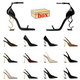 2024 New Fashion Luxury High Heels Sandals Famous Designer Women Patent Leather Party Wedding Slides Lady Classics Heel Suede Leather Patent Slingback Red Slippers