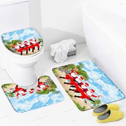 Bath Mats 3pcs Set Mat Santa Claus Beach Dancing Palm Tree Flannel Anti Slip Shower Foot Toilet Lid Cover Machine Washable