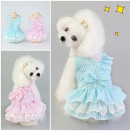 Dog Apparel 2024 Plaid Bow Clothes Cat Small And Medium Summer Thin Teddy Bear Skirt Spring/Summer Pet Dress Accessories