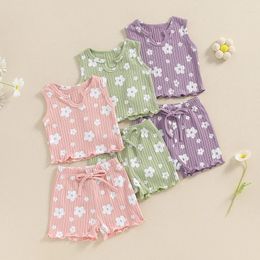 Clothing Sets 1-5years Girls Summer 2pcs Short Sleeve Round Neck Floral Print Vest Shorts Outfits For