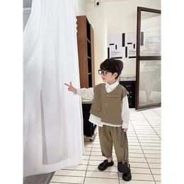 Boys Spring and Autumn Small Suit Long Sleeve Solid Three Piece Set Fashion Casual Lively Cute Kids Childrens Clothing 240515