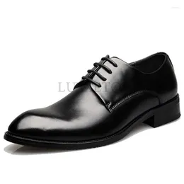 Casual Shoes Breathable Lace Up Groom Wedding Men's Leather Shoe British Business Dress Pointe Toe Heigh Increasing Insole Non-Slip Man